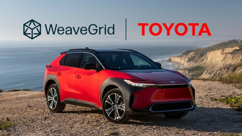 Electric vehicle displayed with energy software partner signage