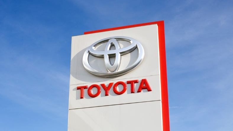 Toyota corporate logo on exterior building sign