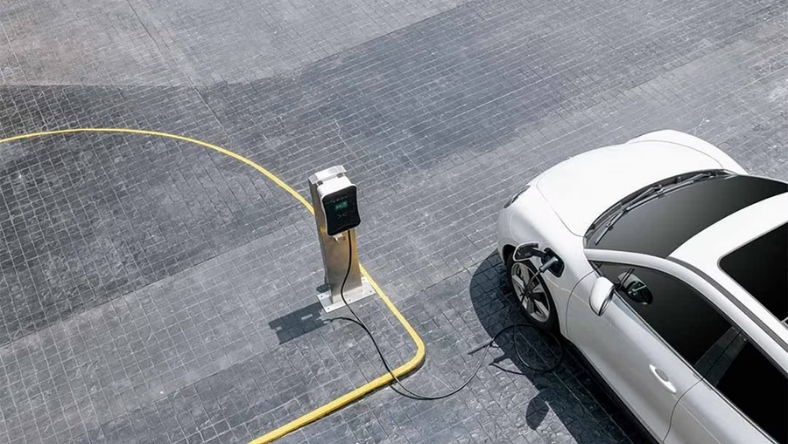Electric vehicle connected to modern EV charger