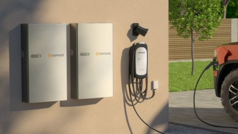 Enphase EV charger and home battery system installed on house exterior